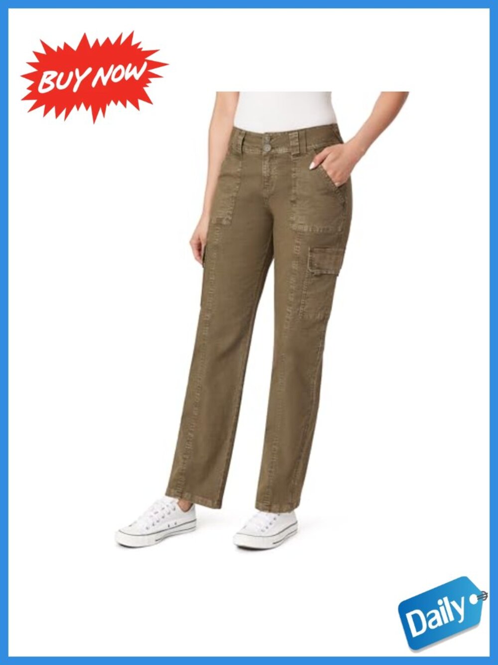 Curvy Cargo Straight Pants Relaxed Mid Rise Stretch Twill
